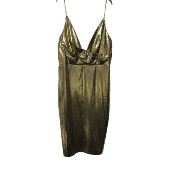 New IEENA for Mac Duggal Metallic Cocktail Dress in Gold Size 12 - Picture 5 of 11
